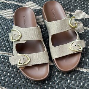 Rothy's Tan and Brown Sandals with Adjustable Straps